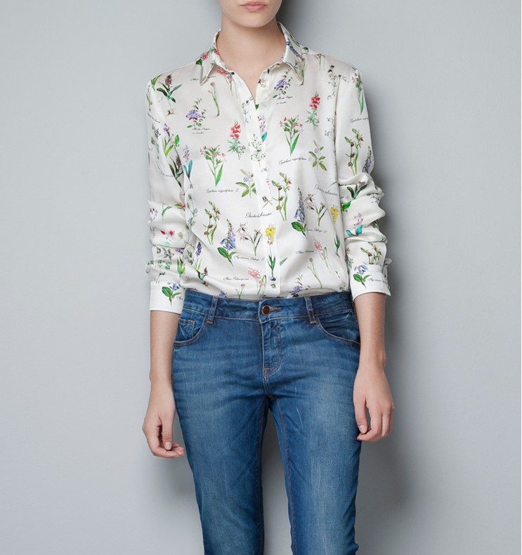 2013 New  Arrival fashion Woman Chiffon Rivet Blouses Flowers Printed Long sleeves shirts Elegance Lady Business Appreal