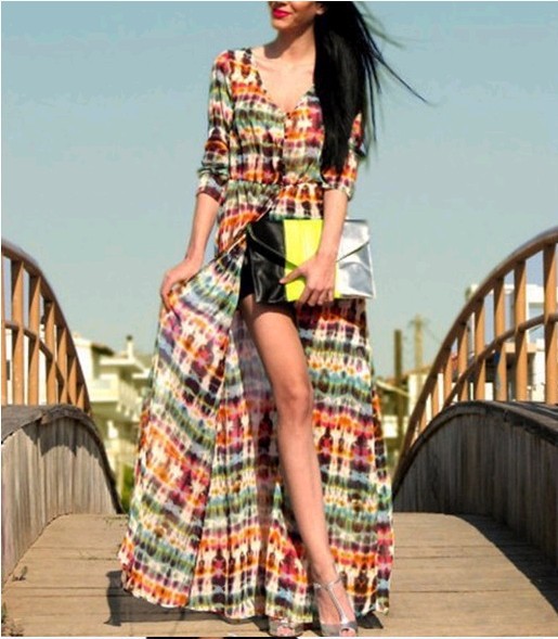 2013 New arrival Fashion Women Elegant Vintage Floral Print Maxi Dresses Slim Bohemian Beach evening party designer dresses
