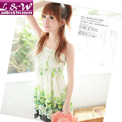 2013 New Arrival Fashion Women Lovely Floral Print Strapless Dress Summer Chifffon Casual Dresses Free Shiping 12049
