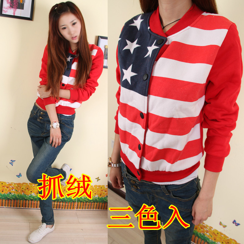 2013 new arrival,free shipping,printed on the front American flag baseball uniform Fashion women sweater