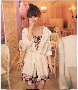 2013 new arrival gauze lace patchwork with a hood sun-shading sunscreen slim waist long-sleeve outerwear free shipping