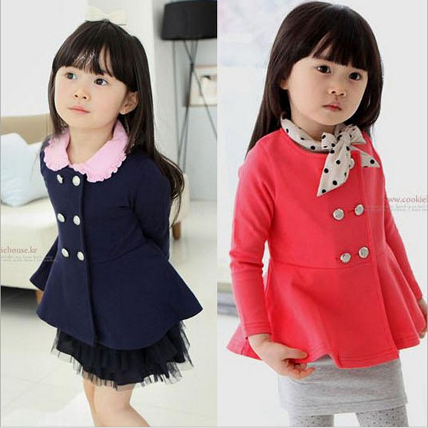 2013 new arrival girl double-breasted coat spring red blue princess jacket 5pcs/lot 50678
