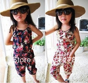 2013 New Arrival girl's summer suspender pant girl's flower Jumpsuits baby overalls girl trousers children loose pants 5pcs/lot