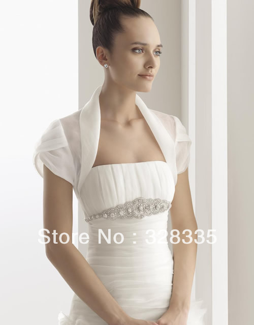 2013 New Arrival High Neck Cap Short Sleeve Delicate Tulle Simple Wedding bridal Jacket Wraps Free Shipping W-007