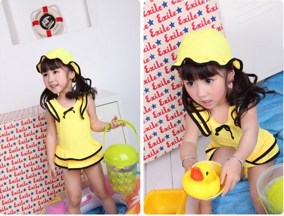 2013 new arrival hot one piece children's swimsuit for gilrs yellow retail wholesale free shipping