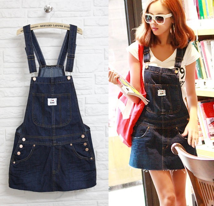 2013 new arrival loose casual denim braces skirt - short elegant denim one-piece dress Free shipping