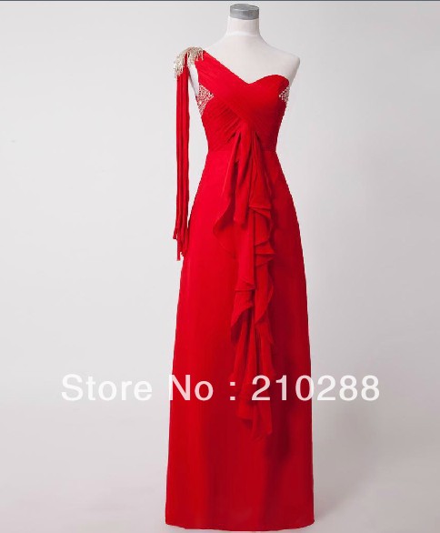2013 new arrival  one shoulder Red color wedding gown dresses VSS1642
