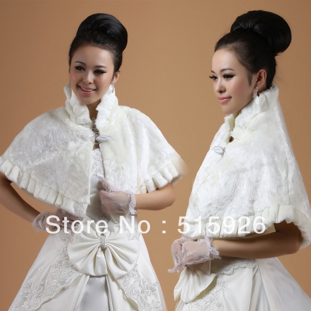 2013 New Arrival Princess Rhinestone Ivory Sleeveless Faux fur Bridal Winter Warm Jackets Brida Wraps Wedding Accessories