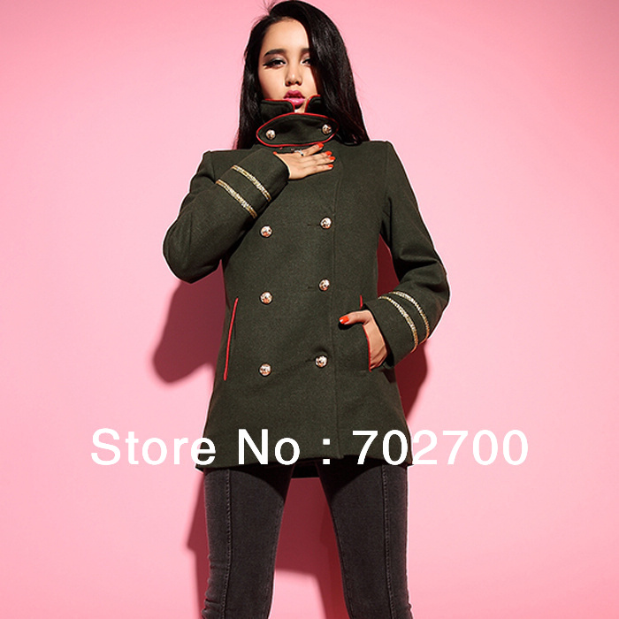 2013 New Arrival Retro Military Stylish Double Breasted Long Trench Coat For Women