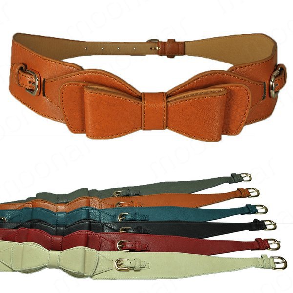 2013 New Arrival Retro Women's Wide Belt waistband Lady  Bow Hasp PU Leather Slim Waist 6 Colors pj056