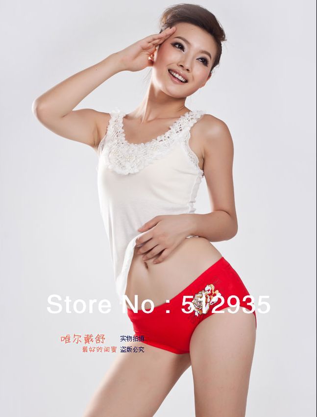 2013 New Arrival Seemless Middle Waist Women Panties ,Sexy Flower Imprinted Ladies' Briefs,Free Shipping Bamboo Fiber Underwears