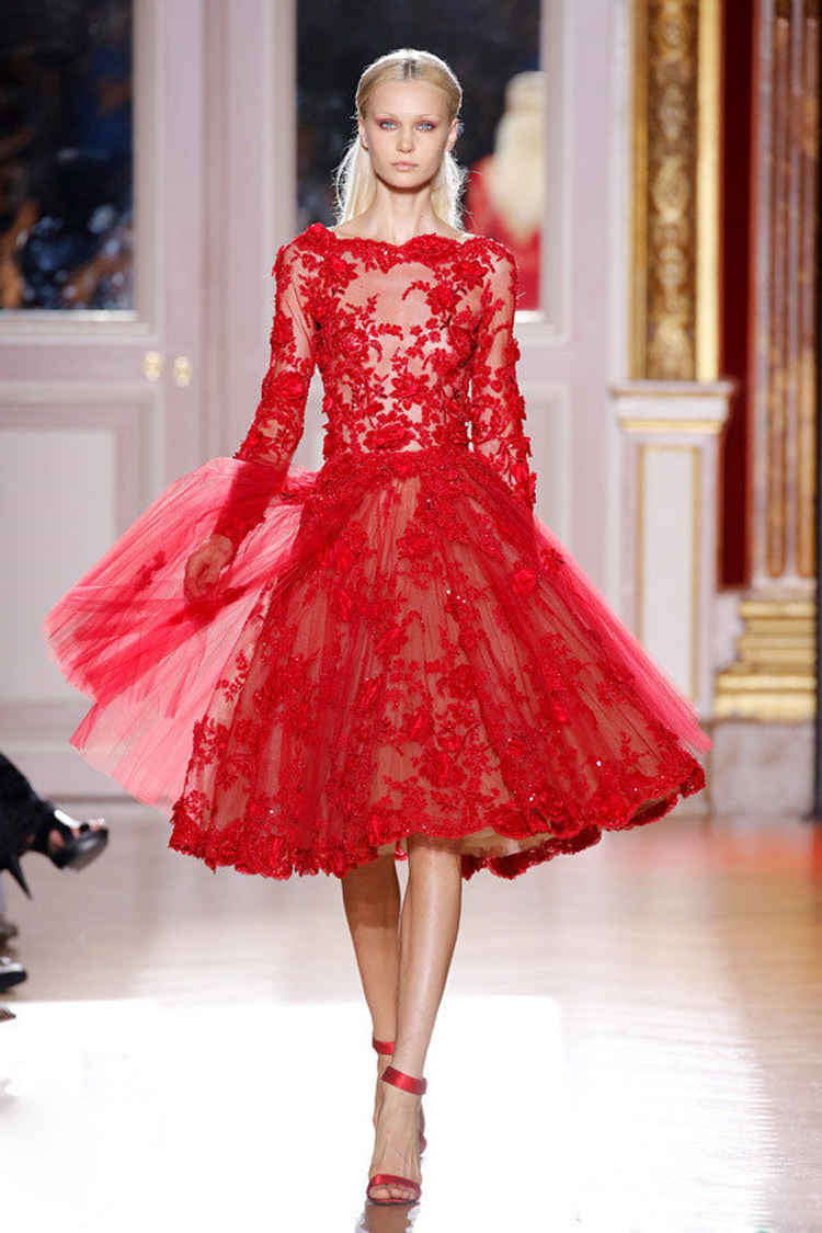 2013 new arrival sexy lace applique  red long sleeve  short  celebrity dresses