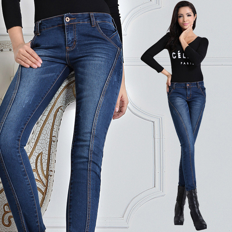2013 new arrival skinny jeans for women long pants elastic mid waist jeans trousers blue casual pants personalize women clothing
