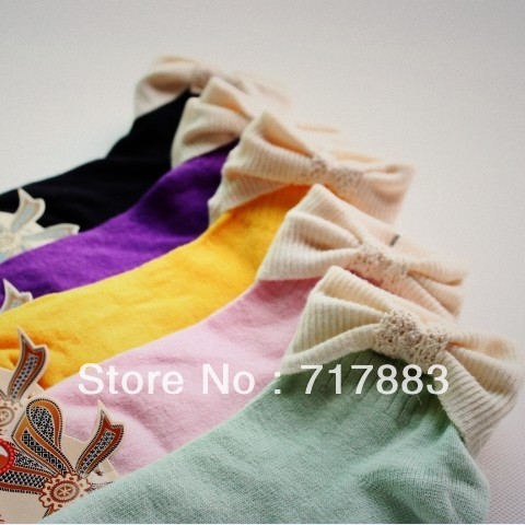 2013 new arrival socks candy color 100% cotton ladies' bow socks,free shipping &high quality