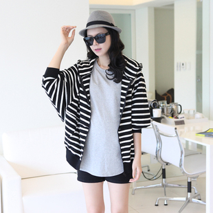 2013 new arrival spring and autumn maternity clothing with a hood stripe sweatshirt maternity top maternity clothing outerwear