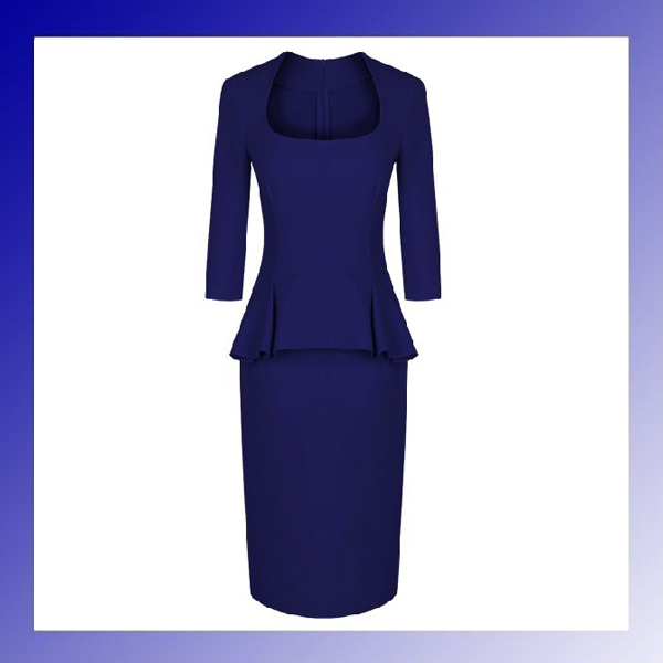 2013 New Arrival spring high quality square collar slim waist 9 sleeve length woolen one-piece ladies charming dress