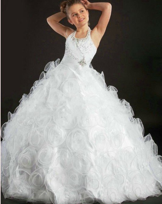 2013 new arrival stytle Ball Gown Asymmetrical Halter flower girl bead wedding dresses F337