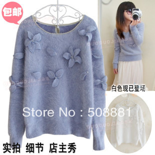 2013 New arrival sweet vintage stereoscopic flower beading pullover cute sweater outerwear for women and lady