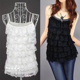 2013 New arrival sweety cake layer lace Waistcoat Camisole chiffon Tank Tops Vest  5 colors to choose