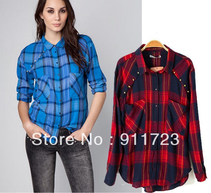 2013 New Arrival Western Style Woman Casual Checked Design Shirt/Long Sleeve Plaid Design Shirt For Women/Casual Shirt Patterns
