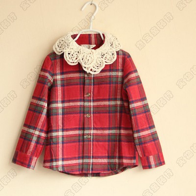 2013 New arrival wholesale 5pcs/lot fashion cotton spring summer baby girl dress plaid casual shirt pretty cute lace blouse