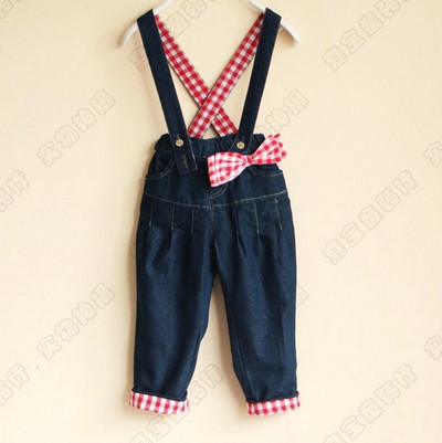 2013 New arrival wholesale 5pcs/lot fashion spring cotton girl jeans pant pretty kids ruched trousers cute bowknot overalls