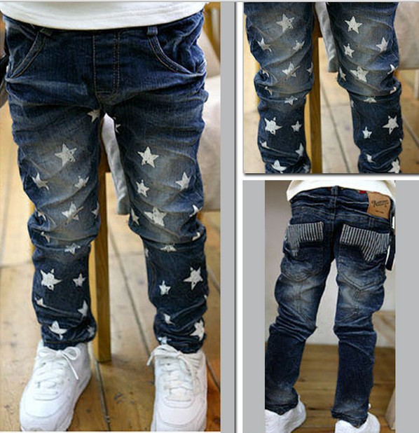 2013 new arrival wholesale 5piece/lot fashion stars pattern teeth design denim pants elastic waistline jeans free shipping