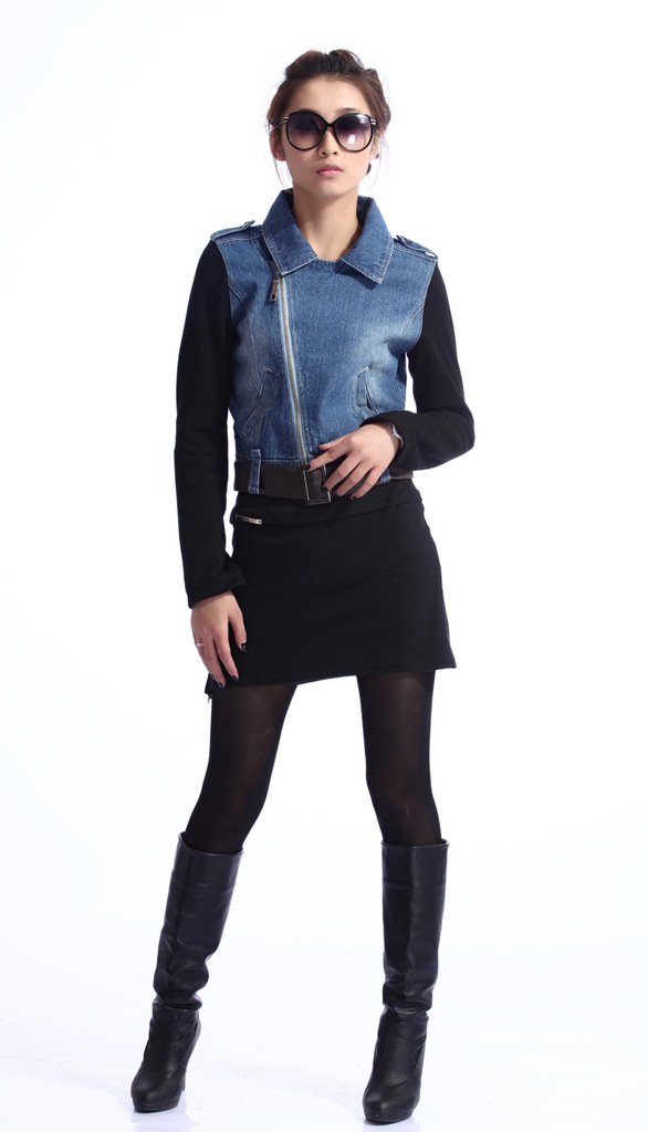 2013 new arrival women clothing jeans jacket spring and autumn Ladies side zipper with belt jacket short jacket denim coat