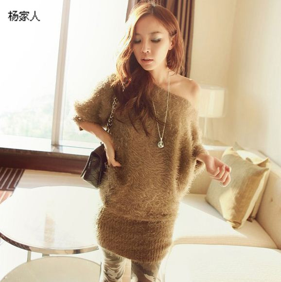 2013 new arrival women's batwing sleeve loose strapless slim hip thermal knitted sweater outerwear