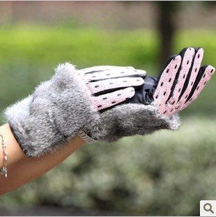 2013 New arrival Women's Fashion genuine leather Quality Sheepskin+Rabbit fur  gloves/Winter thickening GL1004