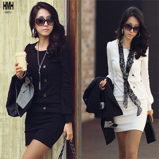 2013 New Arrival Women's spring OL Style fashion slim o-neck solid color long-sleeve Dress,Free Shipping