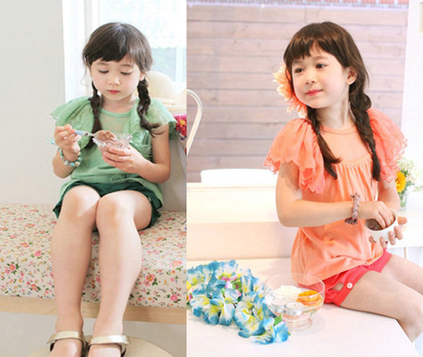 2013 New Arrivals  New Model Lace Chiffon  Fashion  Shirt  For Summer Oversized Lace sleeve T-shirt child 13022409-BT