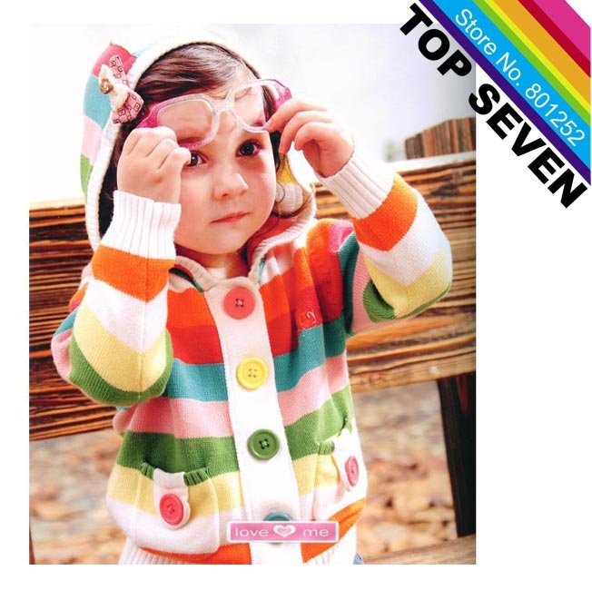 2013 NEW Arrive Free-shipping baby girl's knit Jacket autumn fashion coats girl's coat's Colorful stripe 3pcs/lot 2 colors