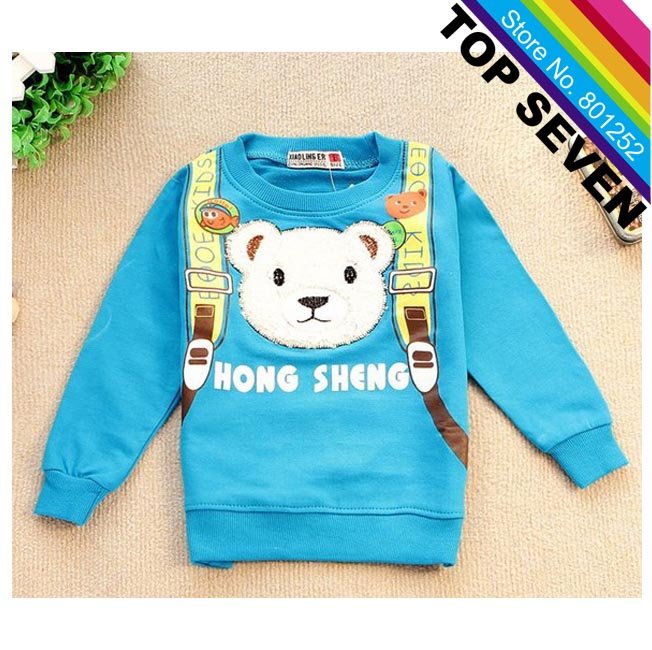 2013 New Arrive Toddlers Animals Longsleeve Cotton Jersey Clothing Kids Bear Letters O-Neck Spring Tee Baby Boys Girls Clothing