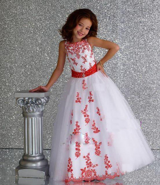 2013 New Arrivel White organza and red Embroidery girl's party dresses