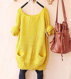 2013 new arriving free shipping sweaters for women Knitting o-neck pocket casual sweater