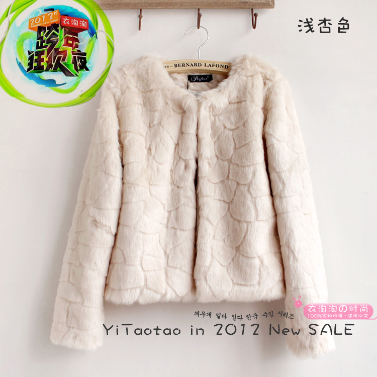 2013 new Autumn and winter stone pattern o-neck faux wool long-sleeve mantissas top faux short design outerwear