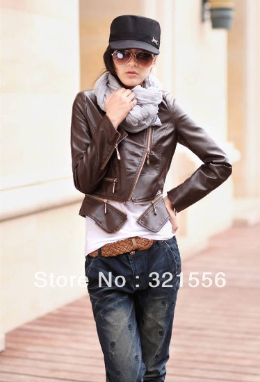 2013 New Autumn High Quality Ladies Pu Leather Women Jacket  Europe And The United States Street Fashion Leather Free Shipping