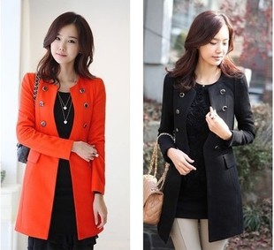 2013 new autumn slim fit  medium style show thin double breasted round collar lady's dust coat