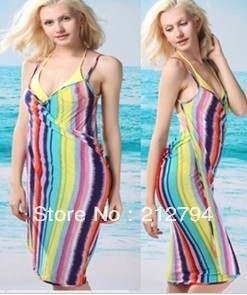 2013 New Beach Style Women Swimwear Holiday Cover-Ups Rainbow Colors Casual Dress Free Shipping