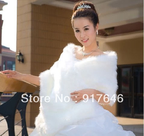 2013 New Beautiful Ivory White Faux Fur Stole Wedding Shawls Wraps Shrug Bolero Jacket Bridal Prom