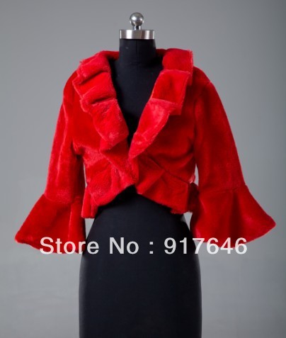 2013 New Beautiful Red Half Faux Fur Stole Wedding Shawls Wraps Shrug Bolero Jacket Bridal Prom