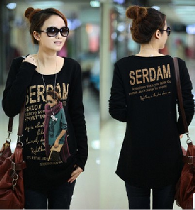 2013 new big yards of ladies' spring clothing cultivate one's morality show thin  long sleeve T-shirt +Free shipping
