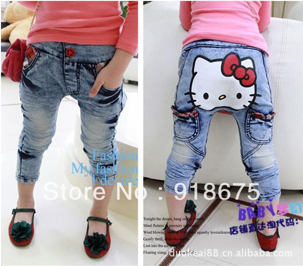 2013 new Boys and girls jeans Children's clothing jeans hello kitty cowboy PP pants kid's trousers Free Shipping 2-7 years