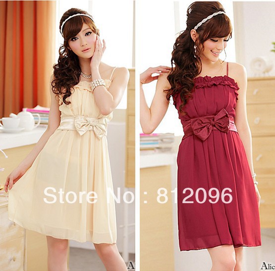 2013 new Brand designer Promotions hot trendy cozy fashion women clothes casual sexy dress Sweet bow belt chiffon