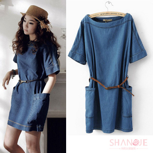 2013 new brand of ladies ' day in spring and summer wild loose denim dress large denim dress Free shipping