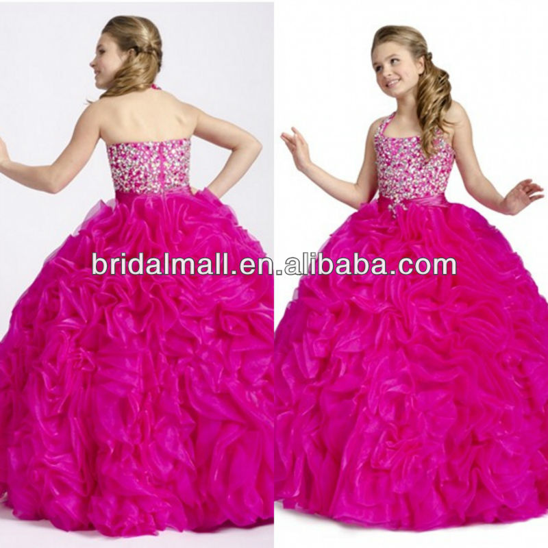 2013 new brand rhinestone beaded shirt perfect pleated ball gown hot pink little girl pageant dress flower girl dresses JY027