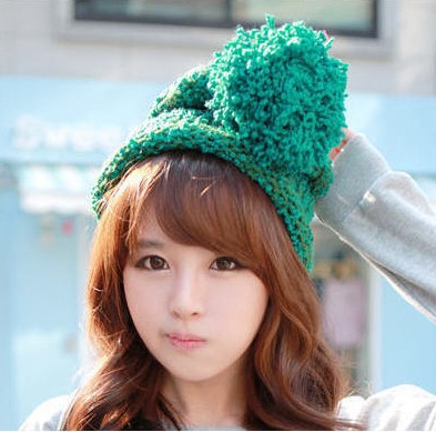 2013 New Brand Warm&Beautiful Winter Knitted green Hat Women's Cap Yarn Kintting Lady Beanie Hats Wholesale Free Shipping