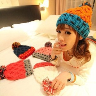 2013 New Brand Warm&Beautiful Winter Knitted  Women's Cap personality pompon Kintting Lady Beanie Hats Wholesale Free Shipping