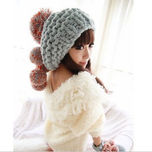 2013 New Brand Warm&Beautiful Winter Knitted Wool Hat Women's color pompon Kintting Lady Beanie Hats Wholesale Free Shipping